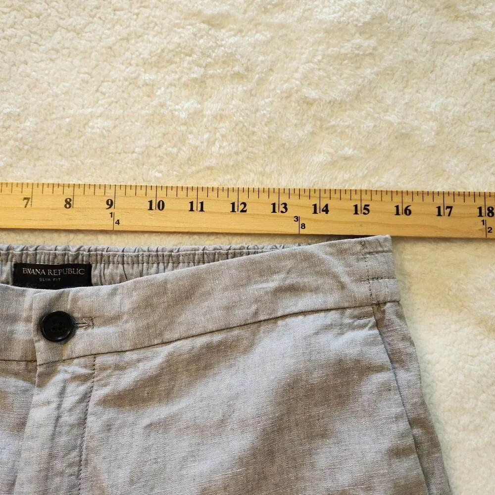 Banana Republic Mens 31 S Slim Fit Heather Gray Linen Drawstring Trousers Pants